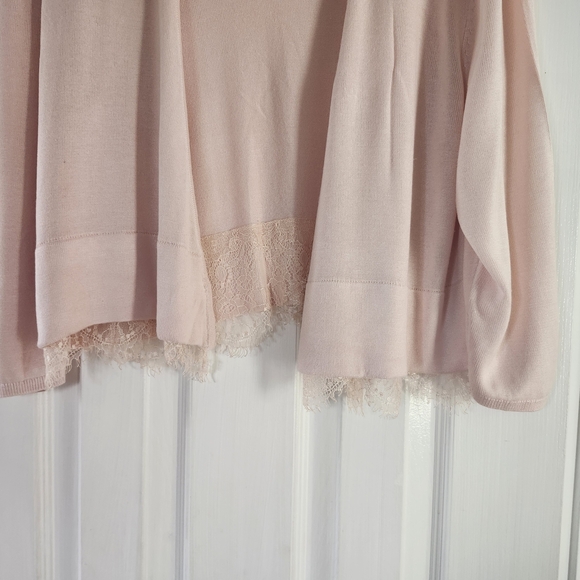 Tommy Hilfiger Women L Open Front Cardigan Pink Scalloped Lace Hem Sweater Boho - Picture 5 of 14
